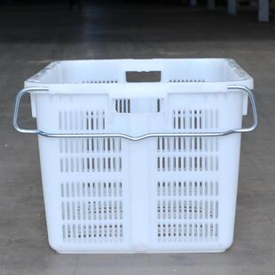 加厚白色长方形食品菜筐 厂家定制塑料蔬菜水果周转箱带铁耳