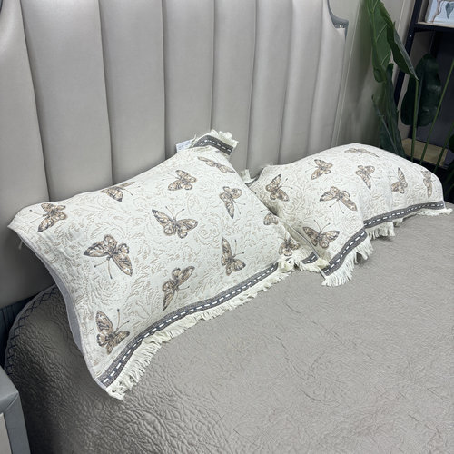 色织大提花汉麻流苏提花枕巾 50x75