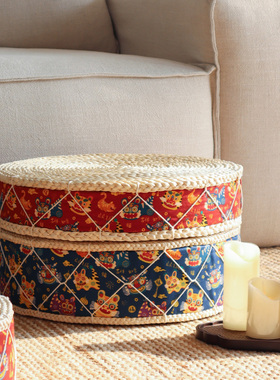 蒲团坐垫家用地上看书红色新年客厅坐墩榻榻米飘窗垫子圆形编织