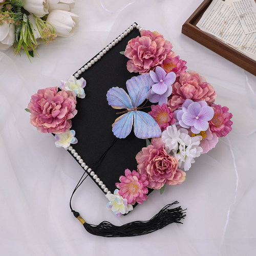 学士帽簪花毕业帽新中式