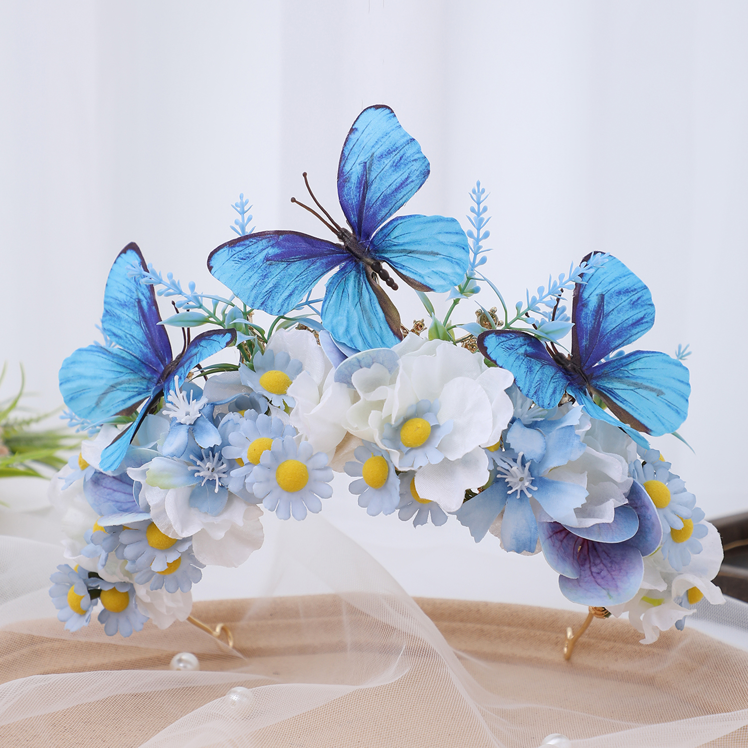 仙气簪花发饰古风蝴蝶花冠