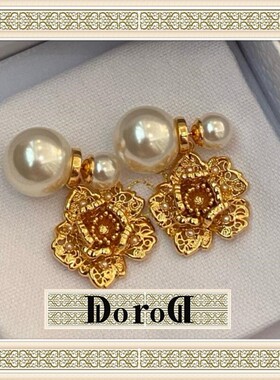 D L O R O L D家高定纯银针牡丹花朵吊坠珍珠耳环女法式轻奢耳饰