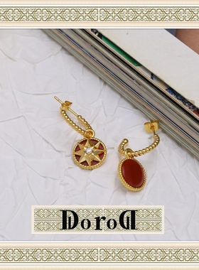 D L O R O L D家高端耳钉八芒星耳饰天然红玛瑙耳环轻奢耳圈耳饰