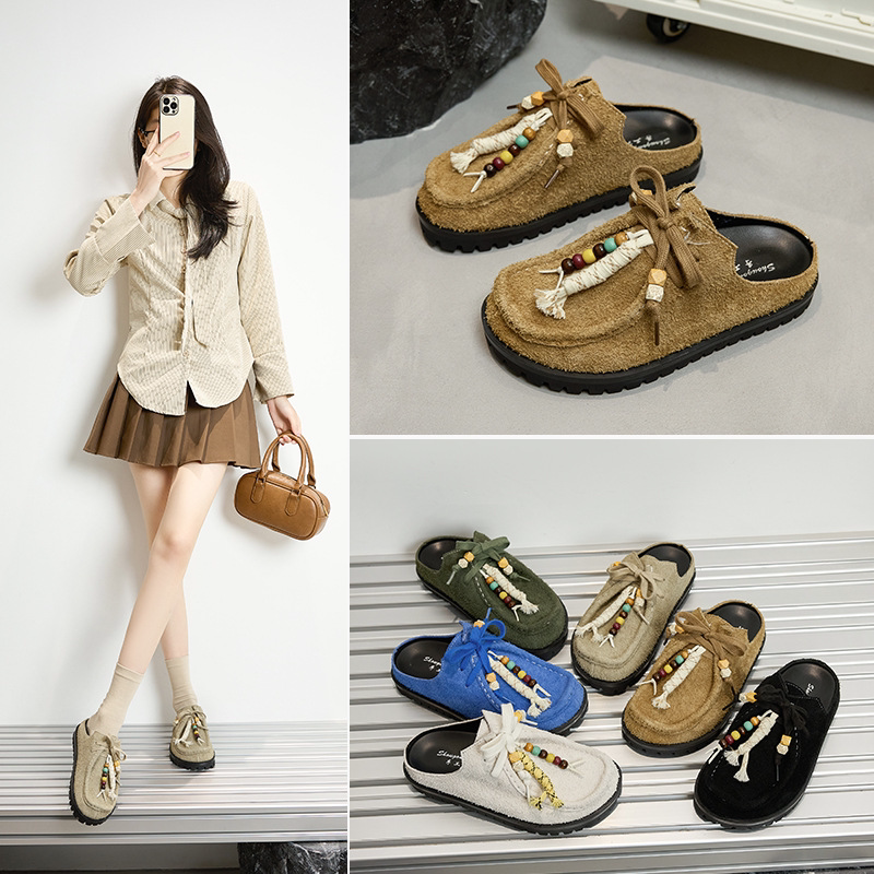 乐福鞋女士2026新款厚底增高小个子复古真皮多巴胺巨好看的半拖鞋