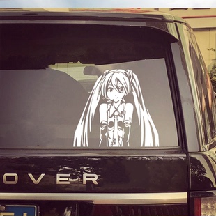 日本电子音乐Q版初音未来动漫miku 后档玻璃贴适合黑色车体及玻璃