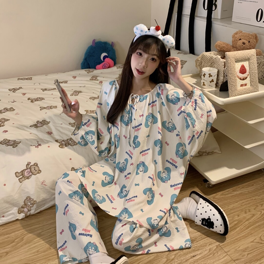 Export Trade 睡衣女春秋季ins韩版卡通甜美长袖长裤宽松大码