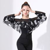 千易色摩登舞上衣长袖 女成人练功舞蹈服网纱交谊舞吉特 拉丁舞服装