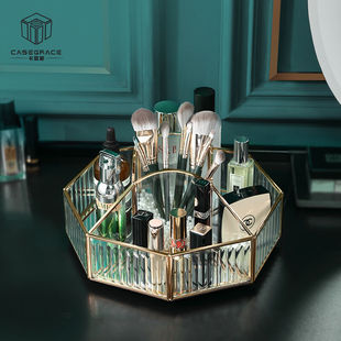 卡瑟格(CASEGRACE)浴室化妆品收纳盒大容量玻璃旋转桌面整理网