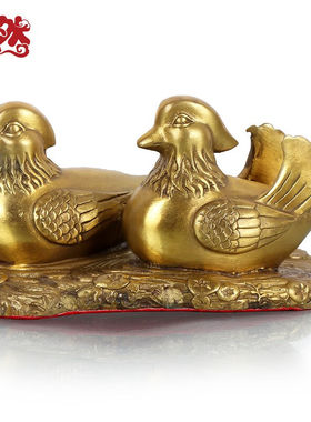 斐然铜鸳鸯摆件一对纯铜荷花鸳鸯戏水工艺品卧室床头装饰品结婚礼