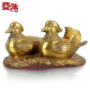 斐然铜鸳鸯摆件一对纯铜荷花鸳鸯戏水工艺品卧室床头装饰品结婚礼