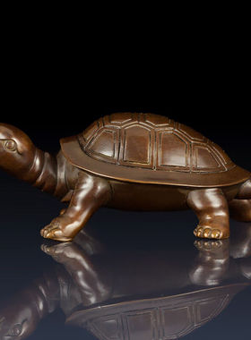 古叶家居实心纯黄铜乌龟摆件把玩工艺品中式家居饰品铜龟摆件客厅