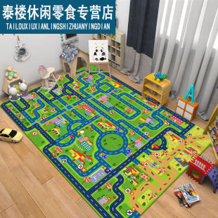 赟娅地毯爬行垫城市交通场景地图游戏玩具毯马路轨道停车场地垫新