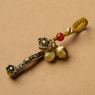 豪金聚如意小算盘挂件复古风黄铜如意算盘纯铜铃铛网红编织绳保平