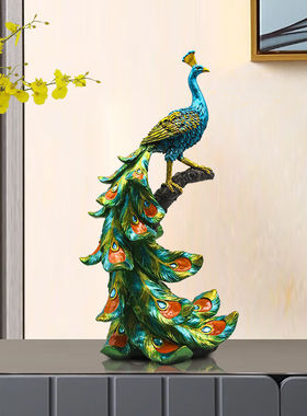 柒夏欧式家居饰品孔雀摆件创意客厅酒柜工艺品摆设新房软装饰品孔