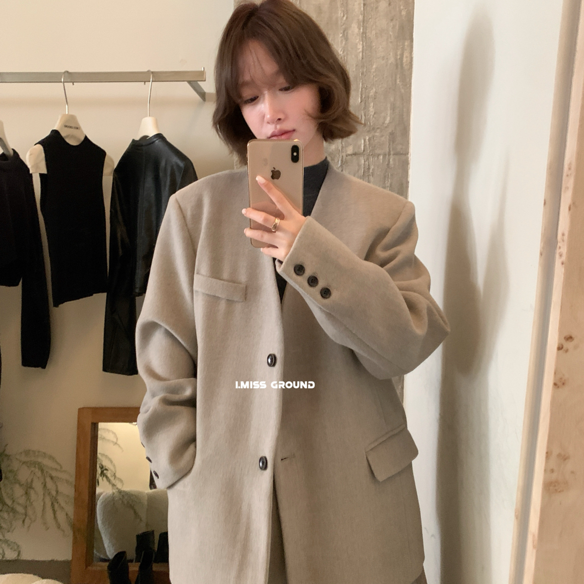 IMISS-冬上新韩标升级羽绒里衬高品质V领宽松羽绒服(配腰带)(含50