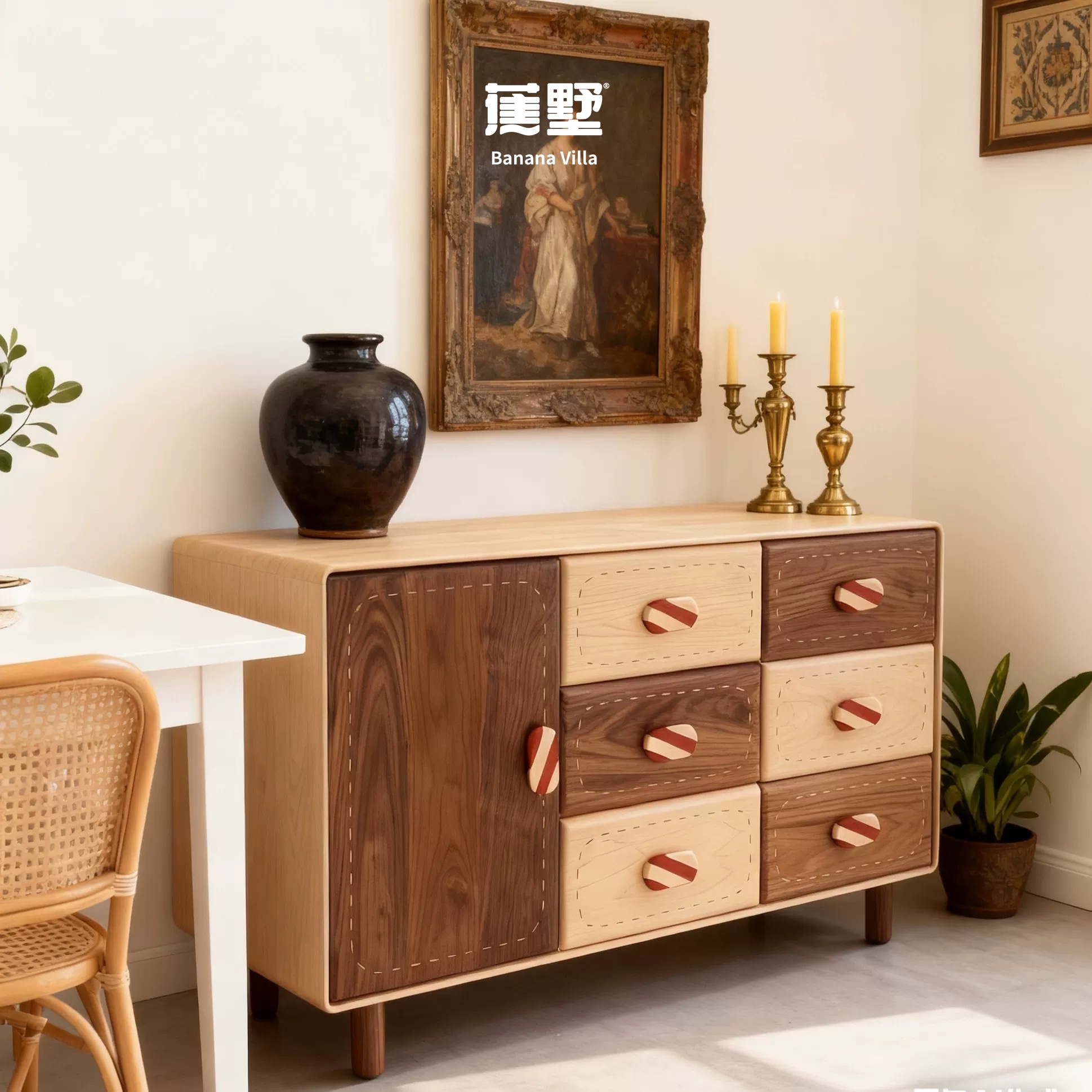 蕉墅家居糖果6斗柜全实木可爱边柜床头柜抽屉柜可爱儿童房储物柜