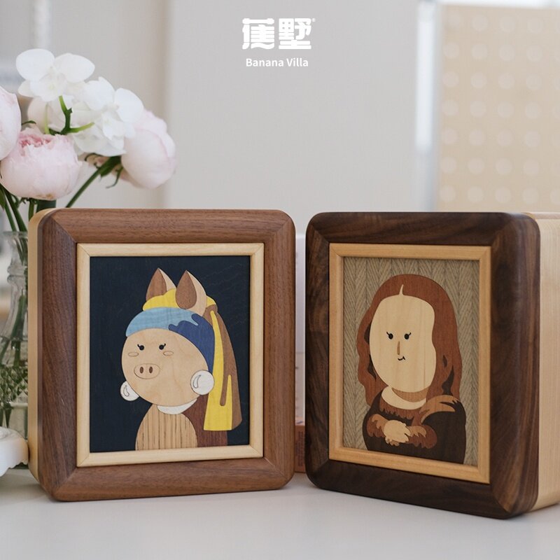 蕉墅实木名画蒙娜丽莎首饰盒可爱首饰盒