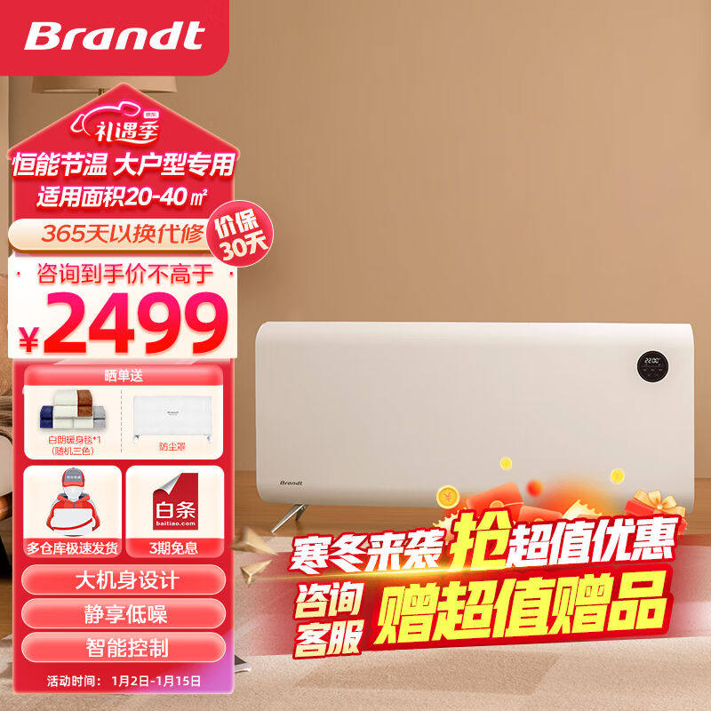 Brandt白朗大功率石墨烯取暖器家用室内加热器客厅卧室对流循环电
