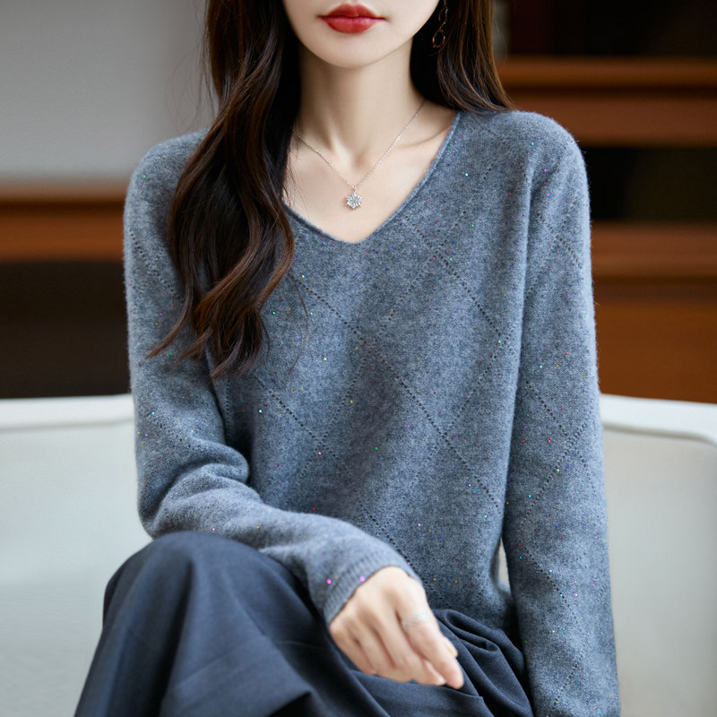 奥特莱斯外贸折扣清仓尾货女装秋冬毛衣打底衫法式亮闪珠片针织衫