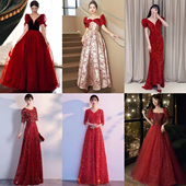 出租红色敬酒服新娘结婚高级感2023新款 轻奢宴会气质晚礼服女高端