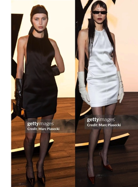 soojoo朴秀珠同款黑白色连衣裙2024新款夏露背性感丝质缎面醋酸女