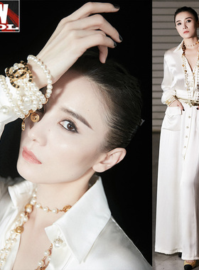 宋佳同款连衣裙白色丝缎面优雅衬衫晚礼服裙高档醋酸夏秋长袖大气