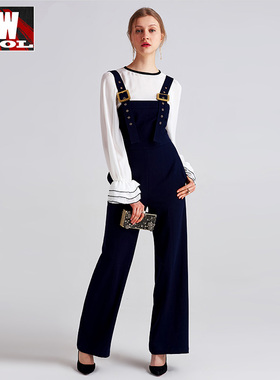 欧洲站裤子2021新款女装高腰阔腿裤休闲裤背带裤春秋季欧货潮韩版