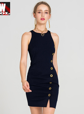 欧洲站夏装女2022新款修身显瘦无袖包臀小礼服连衣裙秋欧货潮短款