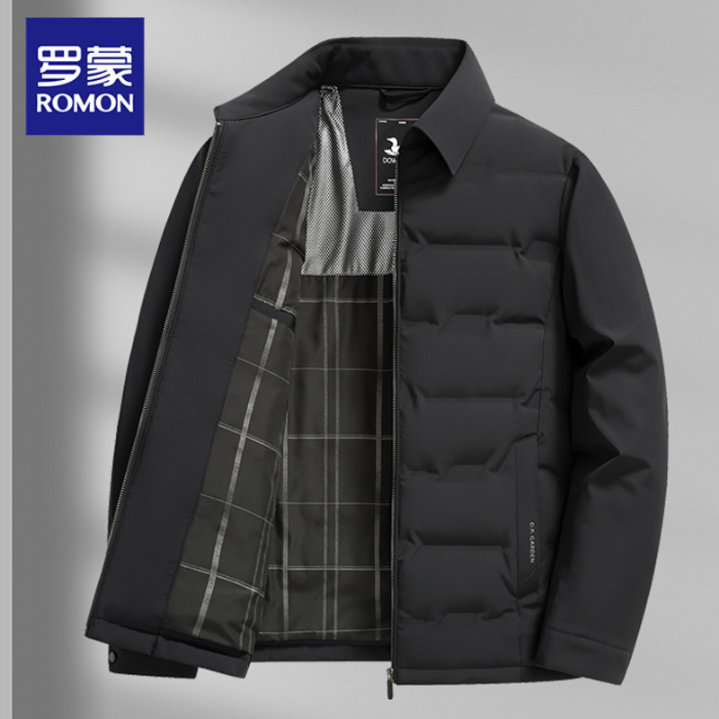 罗蒙轻薄羽绒服男冬季短款2025新款保暖中老年爸爸冬装外套翻领