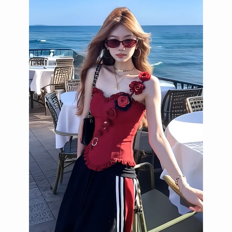 美式辣妹蕾丝花朵鱼骨吊带背心女夏季设计感性感收腰显瘦抹胸上衣,女装/女士精品,背心吊带,淘宝优惠券,粉丝福利购,淘宝优惠卷