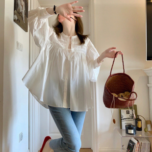 独特绝美小上衣女夏设计感小众白色衬衫 2025春新款 宽松显瘦泡泡袖