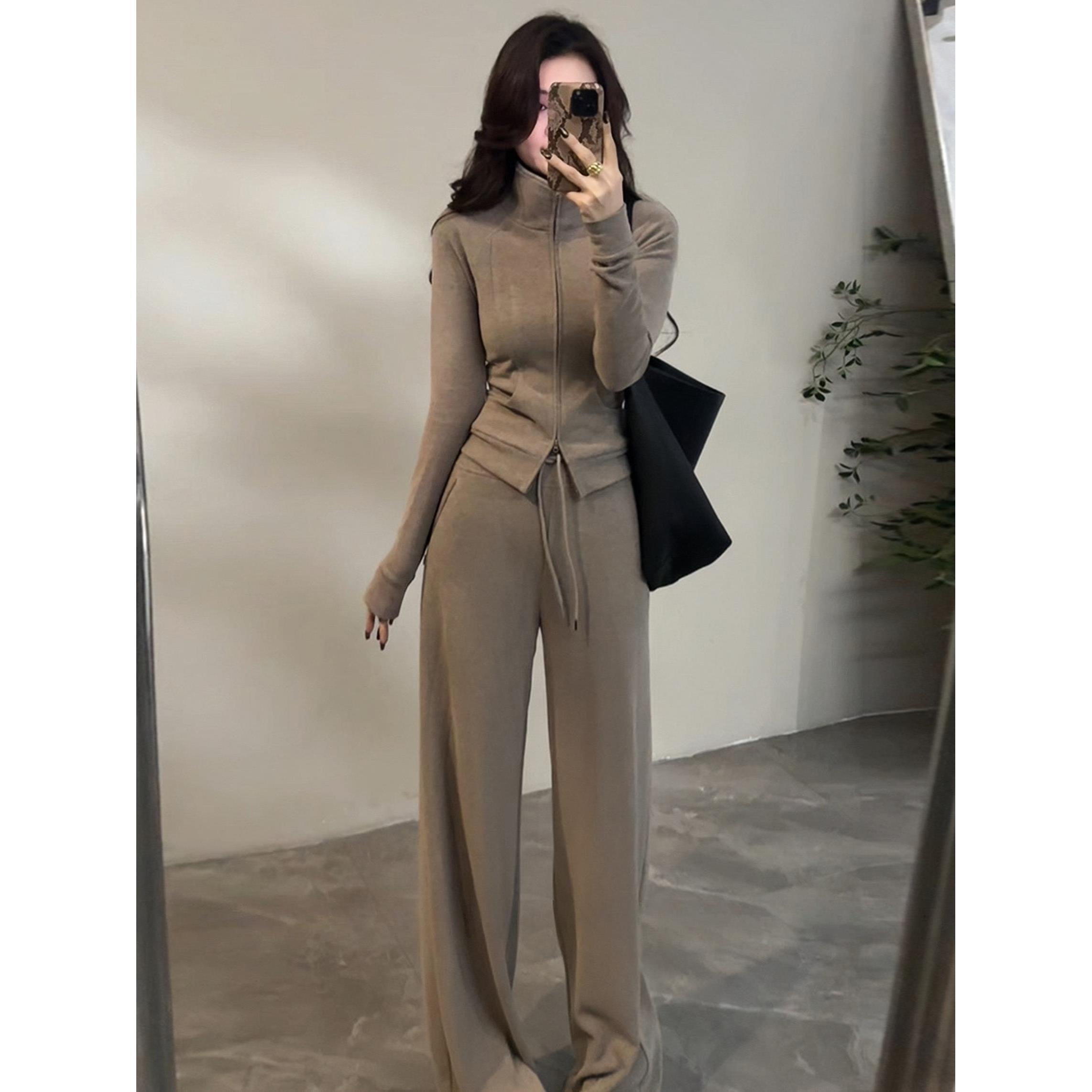 韩系运动卫衣阔腿裤两件套