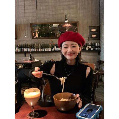 半高领镂空露肩针织打底衫