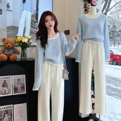 气质温柔巨好看蓝色毛衣