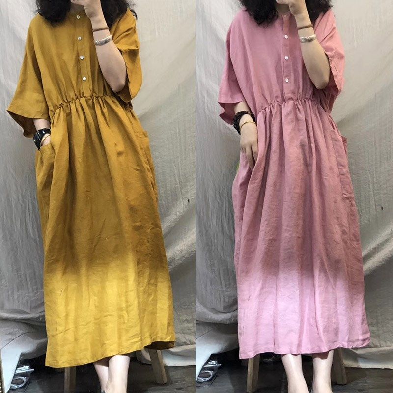 法国复古裙大码减龄亚麻连衣裙收腰显瘦气质森系半袖长裙宽松百搭|msdalam kategori Butik wanita / wanita, wanita saiz besar - dari Buy2taobao.com untuk memberikan perkhidmatan ejen Taobao profesional membeli