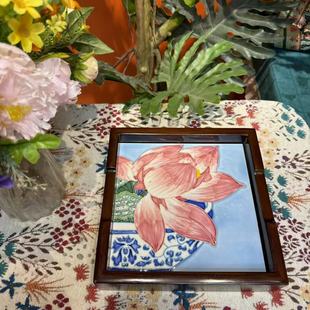 圣诞20方双面茶盘手绘瓷板画复古老榆木瓷板画茶室茶水盘