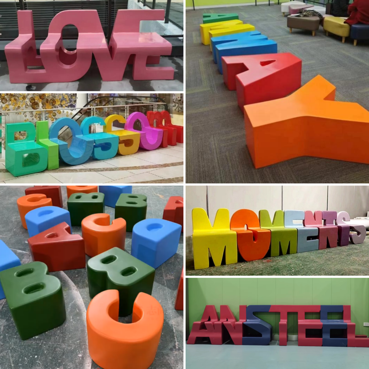 玻璃钢休闲字母座椅定制商场靠背椅子户外景观长条坐凳椅组合定制