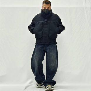 设计感高街潮牌羽绒服男冬季户外三防90白鸭绒外套硬壳机甲风痞帅