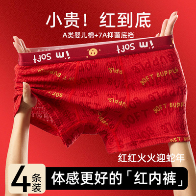青少年a类纯棉红色内裤中大童