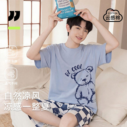 男童睡衣青少年夏短袖透气空调服