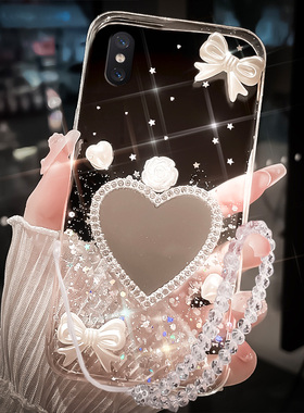 透明奢华高级感带镜子适用iPhone苹果X手机壳xsmax硅胶xr新款8plus补妆镜i7全包6sp新品se3/2防摔5s带手链14