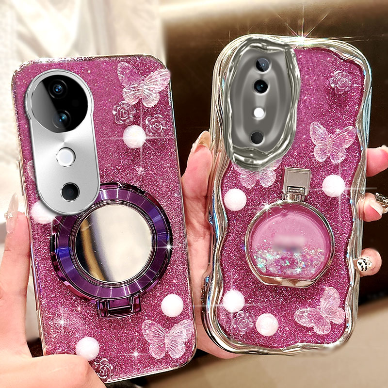 紫色爆闪带支架适用vivoS19手机壳女款X90全包z10x简约s12防摔S30mini高级感S17保护套X100新款S16外壳S6水钻