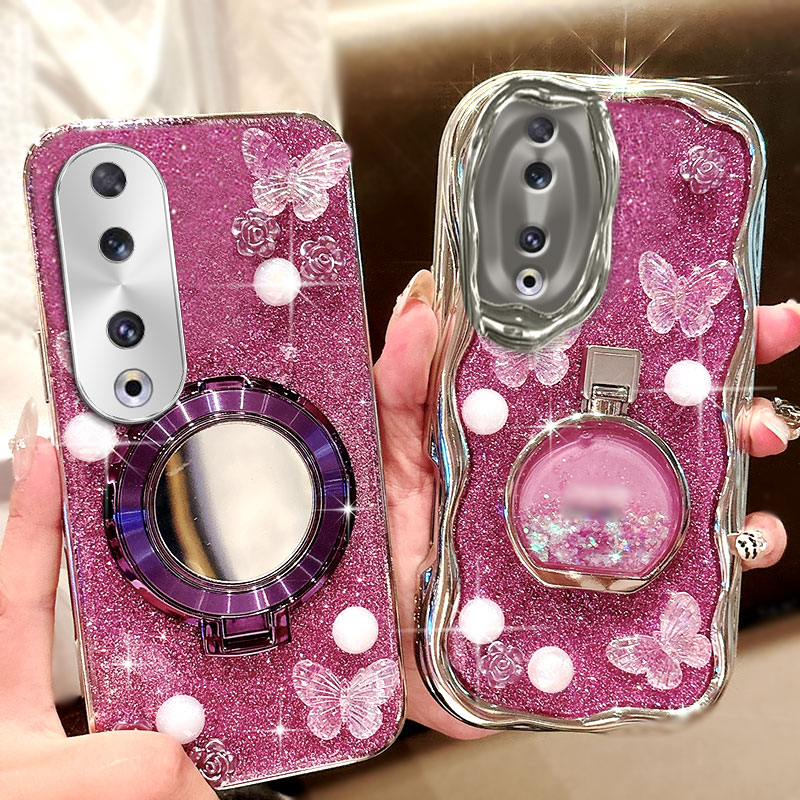 紫色爆闪带支架适用荣耀90手机壳全包400Pro高级感70水钻20s新款华为10外壳14ultra保护套12女款100简约