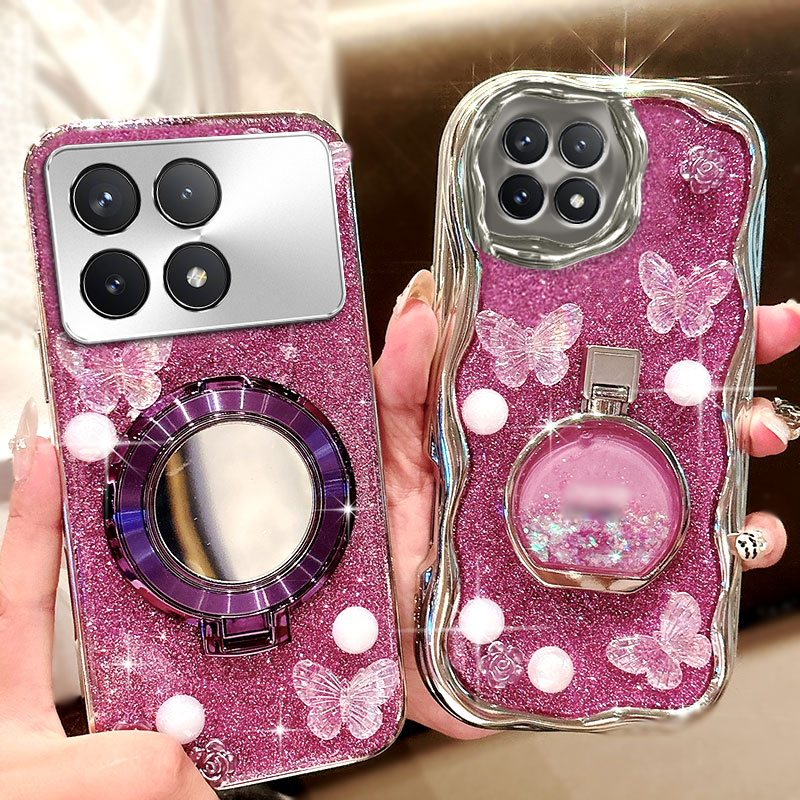 紫色爆闪带支架适用Redmi红米K70手机壳保护套k70至尊版水钻9高级感15防摔14Pro全包k30女款k40简约12turbo