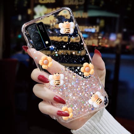 可爱黄花小蜜蜂透明滴胶闪粉适用OPPO K9手机壳k9pro新款k9s夏日k9x小清新k7外壳k5网红k3新品k1女r15x壳poop
