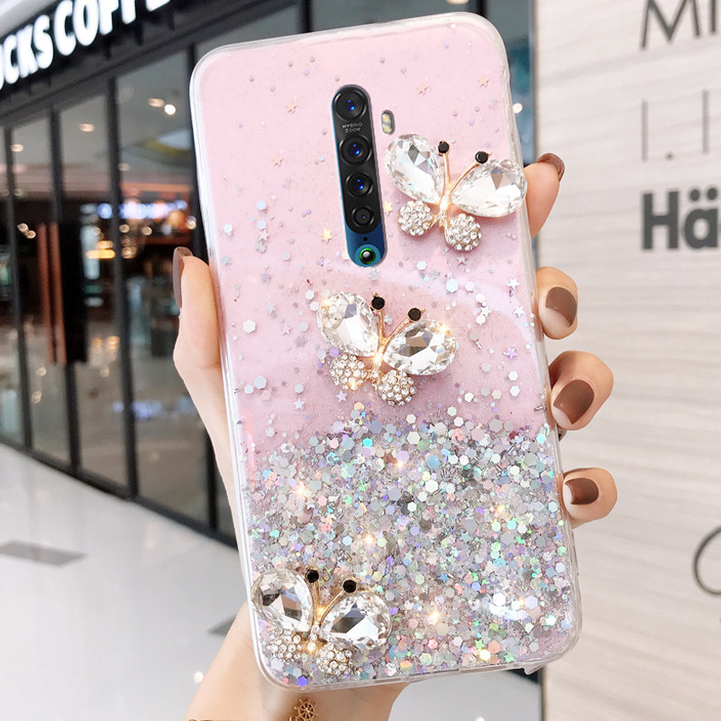 滴胶闪粉奢华水钻蝴蝶适用于OPPORENO2手机壳女2020新款ins风reno2z壳女款2021软潮z潮牌reno3pro透明opop/z2