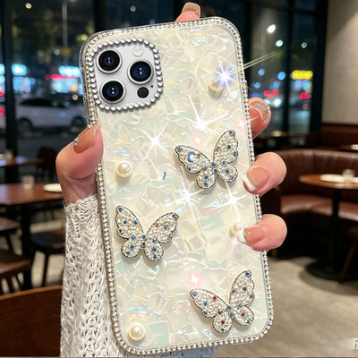 夏季清新闪钻蝴蝶适用苹果iPhone16promax手机壳硅胶11Pro外壳15/2026年8Plus爆款16高级感16软壳7全包6SPLus