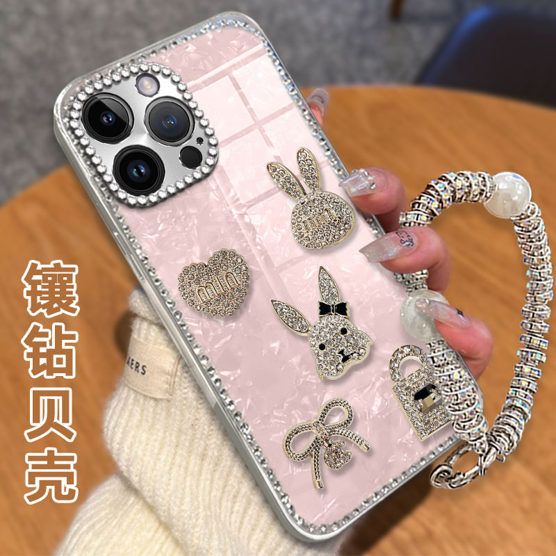 水钻镶钻贝壳纹适用苹果iPhone14ProMax手机壳新款14Pro/2025年11Pro女款12网红X高级感16外壳6splus保护套14
