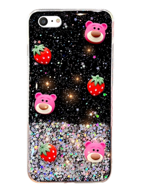 闪粉立体草莓熊适用苹果6PLUS/6SPLUS手机壳女2021年新款6软6s带挂绳6sp透明6p手机套女款可爱网红7/8六s夏天