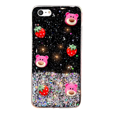 闪粉立体草莓熊适用苹果6PLUS/6SPLUS手机壳女2021年新款6软6s带挂绳6sp透明6p手机套女款可爱网红7/8六s夏天